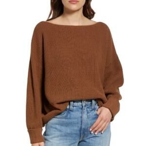 French Connection S NEW Millie Mozart Waffle Knit Sweater Brown Boat Neck